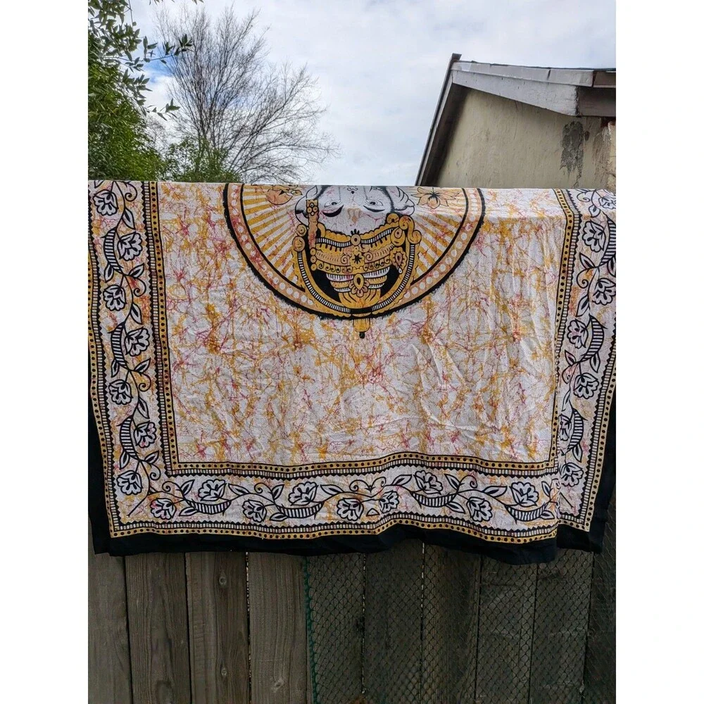 Ganesh Tapestry Cotton Made in India Yellow Black 52 in x 80 in Lightweight
